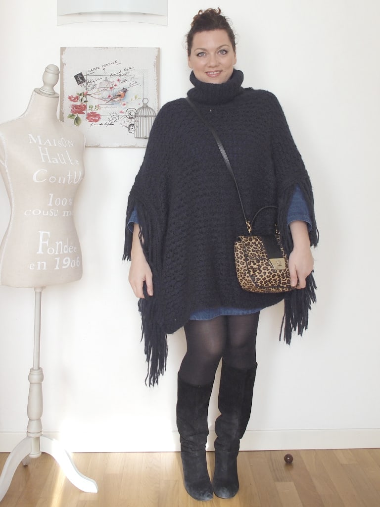 VerdementaBlog_outfit_curvy_abito_denim_Penneys_poncho_frange_taglia48
