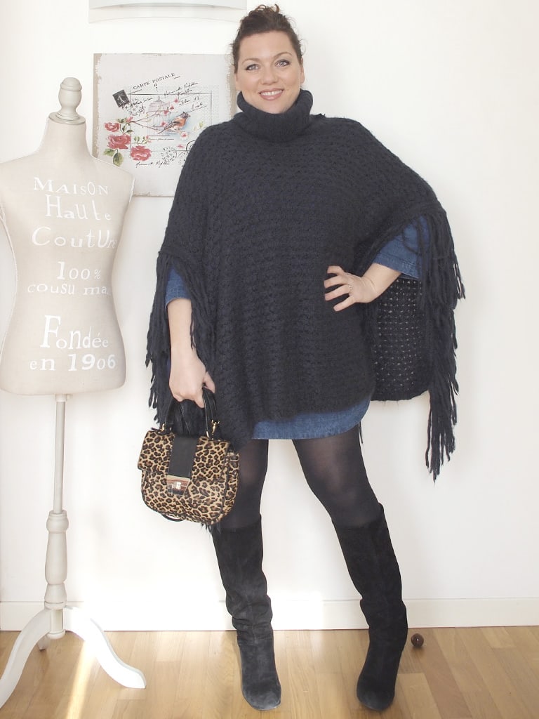 VerdementaBlog_outfit_curvy_abito_denim_Penneys_poncho_lana_frange_Taglia48