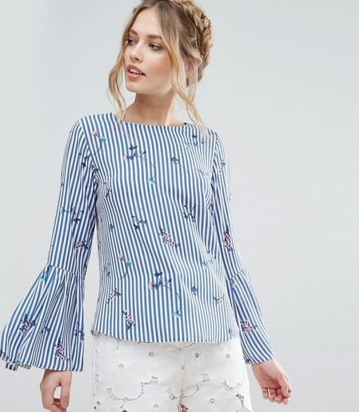 ASOS - Camicia a righe con fiori e maniche a campana