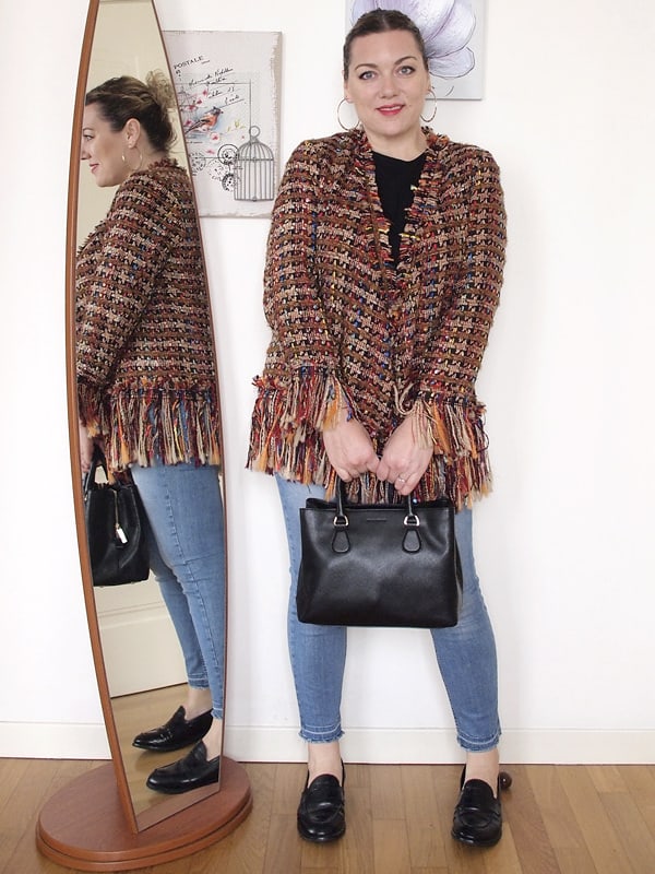 outfit curvy con giacca Zara sfrangiata