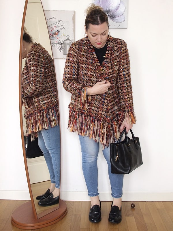 outfit curvy con giacca Zara sfrangiata