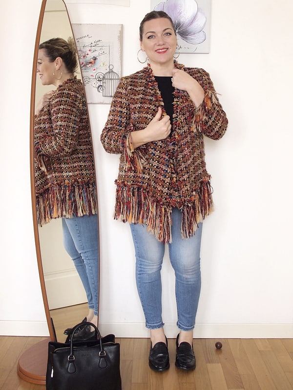 outfit curvy con giacca Zara sfrangiata